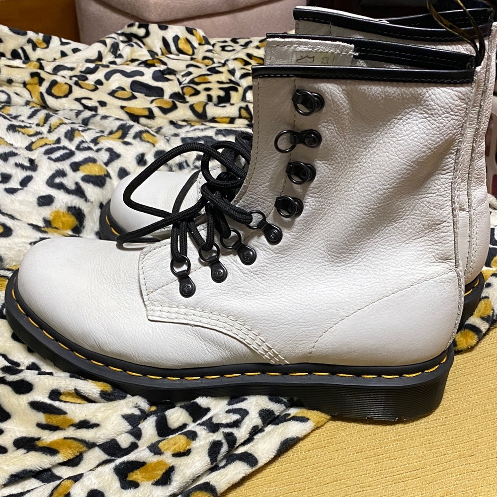 Dr. Martens White Leather Combat Boots